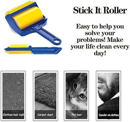 Stick It Roller,Reusable Lint Roller Stickit,Stick It Pet Hair Remover,Washable Sticky Lint Rollers Set for Removing Dust, Pet Hair, Debris, Small Trash - Nail Gallerys