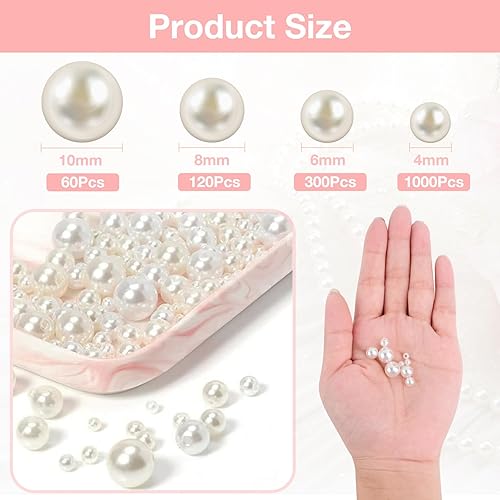 1480Pcs Perles pour Bracelet Bijoux, Perle de Ivoire, 4 6 8 10 mm Perles Artificielles Rondes pour DIY Colliers Bracelets Boucles Fabrication de Bijoux - Nail Gallerys