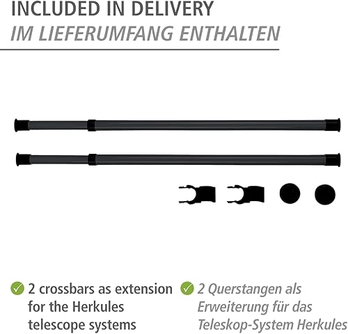 WENKO Barre de penderie Herkules, lot de 2, complément du système télescopique assorti en métal pour penderies ou comme portemanteau, supports en plastique inclus, extensible jusqu'à 120 cm, noir - Nail Gallerys