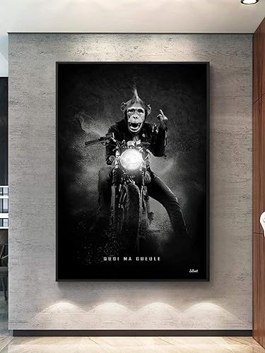 dsdsgog Noir Blanc Moto Racer Singe Toile Peintures Mur Art Affiches Imprime Mur Photos pour Salon Maison Mur 60x90 cm sans Cadre - Nail Gallerys