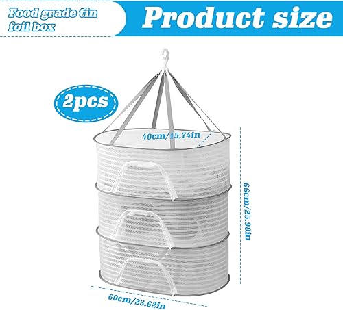 PRITOK Filet de Séchage Suspendu: 2 Pièces Filet de Séchage, Filet de de Séchage D'herbes, 3 Couches Filet de séchage pour Plantes, Pliable avec Fermetures à Glissière pour Viande, Herbes, Fruits - Nail Gallerys