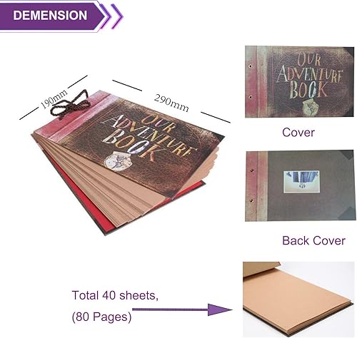 PELLYDA Our Adventure Book Album photo scrapbooking DIY Album photo 30 x 19 cm Livre de mémoire 80 pages avec album de voyage, cadeau de Saint-Valentin, femme, enfant (19 x 27 cm) - Nail Gallerys