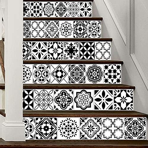 Stickers Escalier Style Noir Et Blanc Tuile D'Arabie 13Pcs / Set 18Cm X 100Cm Escaliers Décoration 3D Autocollant Art Pegatinas De Pared Décor À La Maison Mur - Nail Gallerys