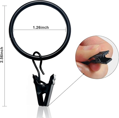 40 Pièces Anneaux Rideaux Metal avec Pinces Pince a Rideau Clips Oeillet pour Rideaux Diamètre Intérieur de 32mm Noir - Nail Gallerys