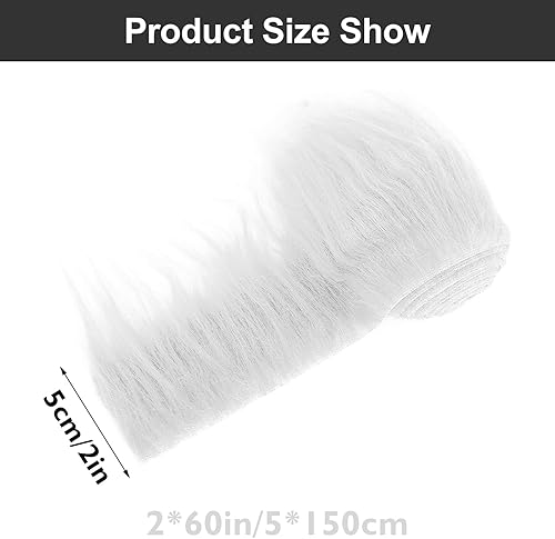 Tissu Fabric Furry Fausse Fourrure Bandes Prédécoupées,Tissu en Fausse Fourrure Duveteuse pour Loisirs Créatifs,Patch en Peluche Synthétique à Poils Longs pour Couture et Bricolage (Blanc,5cmx1,5m) - Nail Gallerys