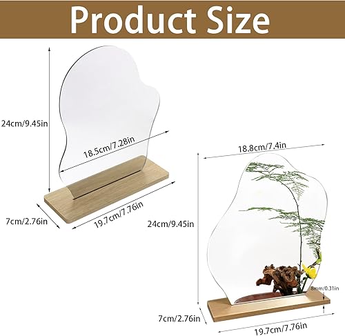 HERKINDNESS 2 Pièces Miroir Maquillage, Forme Irrégulière Petit Miroir, Acrylique sans Cadre Miroir Organique, Miroir de Table avec Base en Bois pour Chambre À Coucher, Hôtel - Nail Gallerys