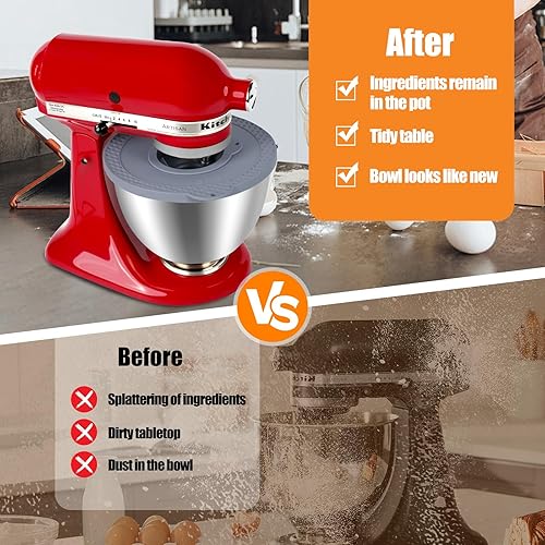 Couvercle de Bol en Silicone Compatible avec Les Bols de Batteurs sur Socle Kitchen Aid de 4,5 à 5 Pintes à Tête Inclinable avec Petit Bol Pliable, Couvercles de Bols à Pâte (Gris) - Nail Gallerys