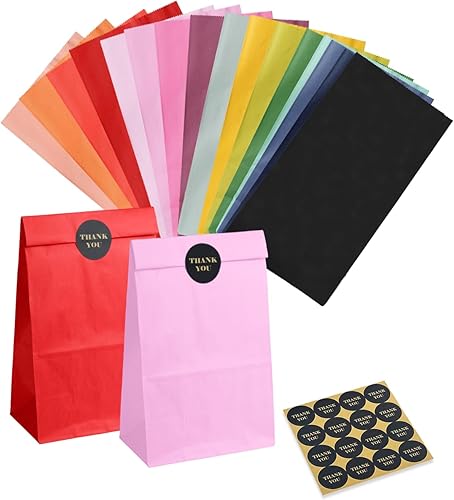 Gcardist Lot de 32 sacs en papier de 13 x 8 x 24 cm - 16 couleurs arc-en-ciel - Petit sac cadeau de fête - Mini sac à goûter sans poignée (5,1 x 3,1 x 9,4 pouces, 32 autocollants inclus) - Nail Gallerys