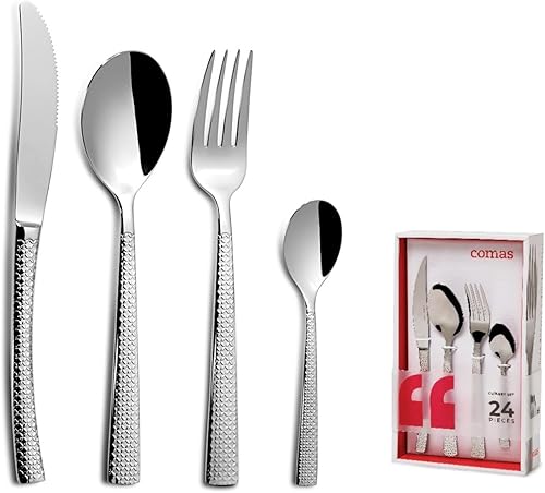 Comas 6332 Hidraulic 18% Couverts 24 pièces, Acier inoxydable - Nail Gallerys