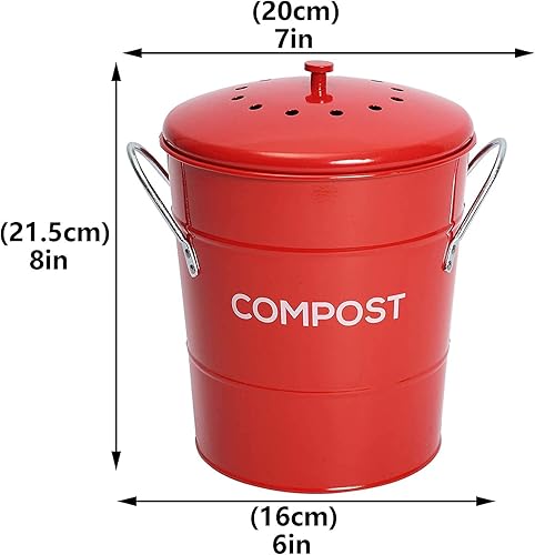 ayacatz 2-en-1 Métal Poubelle Compost Cuisine 3L, Seau à Compost avec Couvercle et Filtre à Charbon, Seau Amovible à l'intérieur, Composteur avec poignées-Rouge - Nail Gallerys