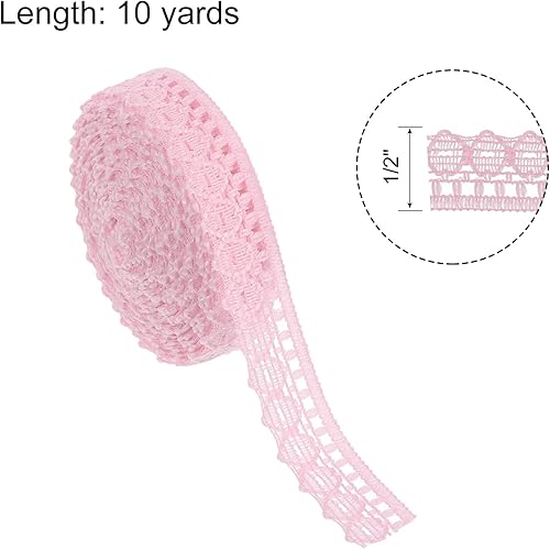 QUARKZMAN Dentelle Garniture, 10 Yards 1/2 pouce Vintage Dentelle Rubans pour Artisanat Cadeau Paquet Décoration Mariage Bandeaux éclairage Rose - Nail Gallerys