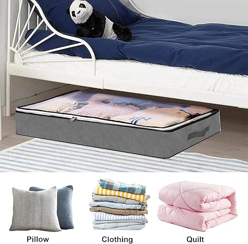 4 PCS Bacs de Rangement sous le Lit, sac de rangement sous lit, sac de rangement, pour Couvertures de Grande Capacité avec Poignée Renforcée, pour Couettes, Draps, Chambre à coucher, Placard(Gris) - Nail Gallerys