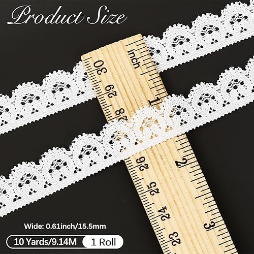 CABODYALS Ruban en Dentelle Extensible Blanc Chinlon de 9.14 m Élastique Ondulé Bordure Florale Œillet Crochet Broderie pour la Couture la Confection de Vêtements Embellissement de Vêtements Fournitur - Nail Gallerys