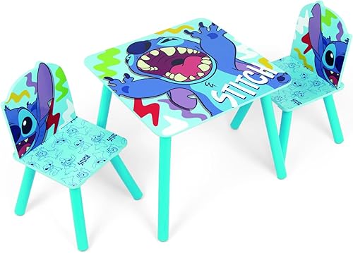 ARDITEX Set de table (50 x 50 x 44 cm) et 2 chaises (26,5 x 26,5 x 50 cm) en bois de Lilo & Stitch - Nail Gallerys