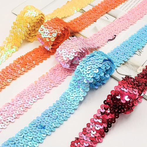 Yurosiay 5 mètres × 3 cm - Ruban élastique à paillettes - 3 rangées - Ruban à paillettes - Multicolore - À coudre - Pour bricolage - Violet - Nail Gallerys