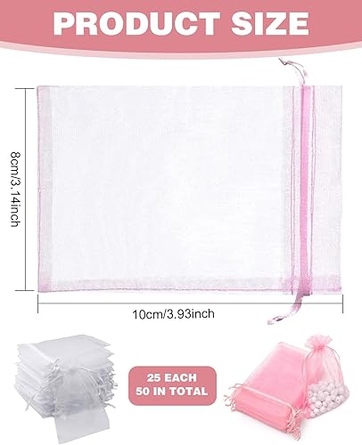 TPZORJX Lot de 50 sachets en organza Blanc et rose,Cordon de Satin,8 x 10 cm,Pochette cadeau en organza,Pochette à bijoux,Sachets de mariage,Sachets de lavande,Faveur de mariage - Nail Gallerys