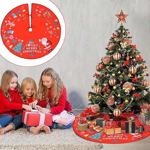 simarro Jupe de sapin de Noël de 91 cm - Rouge - Avec flocon de neige - Père Noël - Ferme - Tapis d'ornement pour l'intérieur et l'extérieur - Décoration du Nouvel An (rouge 3) - Nail Gallerys