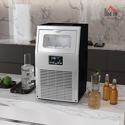 HOMCOM Machine à glaçons commerciale 30kg/24H Machine à glaçons avec commande numérique, portionneur de glace, autonettoyant Ice Maker Machine en acier inoxydable pour bureau, restaurant, bar, café - Nail Gallerys