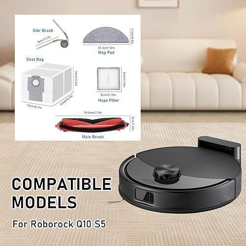 DianSung accessoires pour Roborock Q10 S5 / Q10 S5+ robot aspirateur pièce de rechange, 1 Brosses à rouleau + 4 chiffon de nettoyage + 4 sac à poussière + 6 brosses latérales + 4 filtres - Nail Gallerys