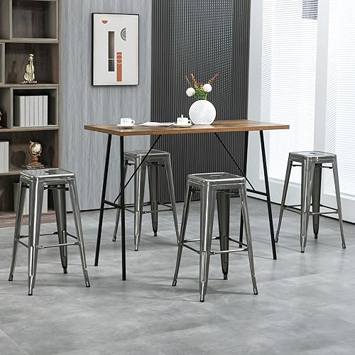 HOMCOM Lot de 4 tabourets de Bar Industriel empilables Hauteur Assise 76 cm métal Argent - Nail Gallerys