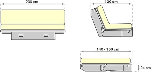 Canapé-lit futon Yokahoma mesurant 200x120x24 cm, en Bois Massif de Couleur Naturelle avec tiroir Frontal et Un futon 100% Coton Finition Gris mesurant 140x200x14 cm. - Nail Gallerys