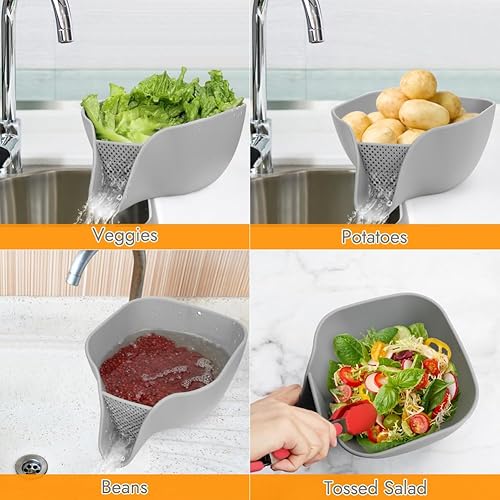 Advantez Panier de vidange multifonctionnel, 4,3 L Grande passoire à pâtes en silicone avec bec verseur pour 2,8 à 4,7 L, panier passoire d'évier pour laver les fruits, les légumes et la salade, - Nail Gallerys