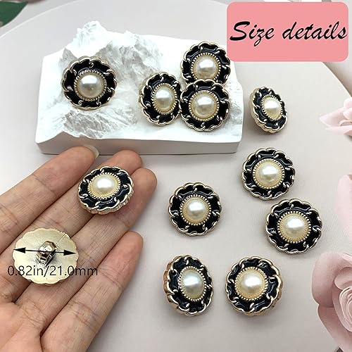 DHER 12 pièces Bouton de Couture pour Vêtements Bouton décoratif boutons décoratifs de chemise, boutons de cardigan, boutons de perles de manteau de trench, boutons de robe de bijouterie (Noir, 21mm) - Nail Gallerys