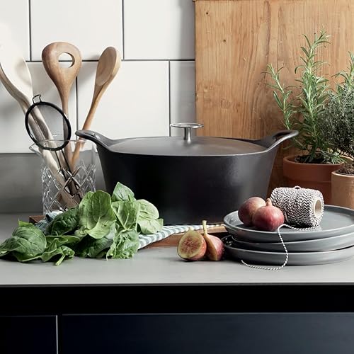 CUISINOX - Volcan - Cocotte ronde 24 cm avec couvercle - 3.4 L - Fonte de fer emaillée - Compatible tous feux dont induction - sans PTFE ni PFOA - Noir - Nail Gallerys