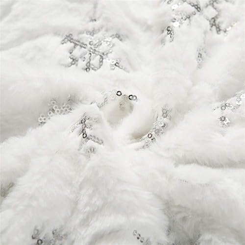 Bestwishing Jupe de Sapin de Noël Decoration Sapin Noël Tapis de Sapin de Noël en Peluche Blanc Neige Fausse Fourrure Couvre-Pied de Sapin Argent Sequin Flocon de Neige Peluche Jupe Arbre de Noël - Nail Gallerys