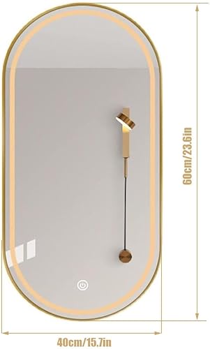oeLucrv Miroir de Salle de Bain LED Intelligent,Miroir Ovale Doré avec Éclairage Tactile 3 Couleurs, Lumière Avant et Arrière, Anti-Buée, Design Moderne pour Toilette, Douche ou Vanité - Nail Gallerys