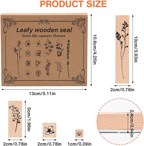 UTMACH 22 Pièces Tampon Bois Plante, Jeu de Tampons Caoutchouc en Boîte, Naturelle Fleur Scrapbooking pour Dessins, Lettres, Cartes, Albums DIY - Nail Gallerys