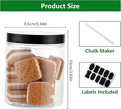 LOPYXBR Lot de 16 boîtes de conservation rondes en plastique transparent avec couvercles hermétiques, 500 ml, avec couvercle, étiquettes et marqueurs, pour le stockage de confiseries, aliments, épices - Nail Gallerys