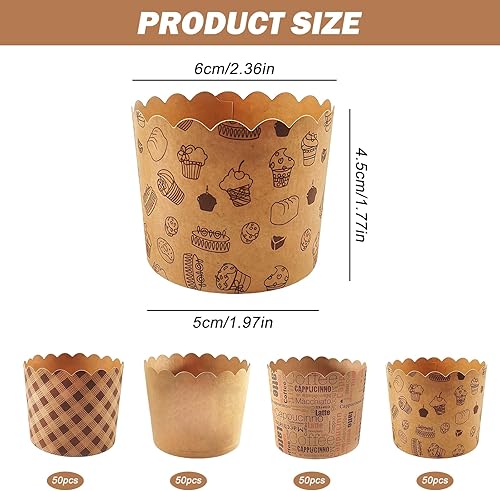PRITOK Lot de 200 mini moules à muffins en papier kraft - Pour Pâques, mariage, fête, panettone - Quatre motifs - Nail Gallerys