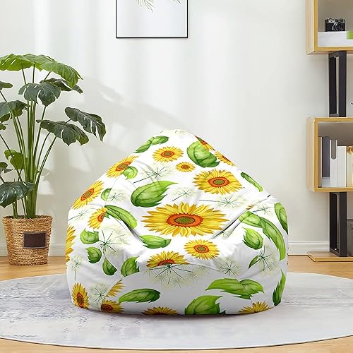 Mateju Pouf Poire Adulte et Enfants, Tournesol 3D Pouf Geant Chambre, Bean Bag Chair, pour Grand Canapé, Chaise Longue Grande, Fauteuil de Salon pour Intérieur Extérieur (M,pétales Blancs) - Nail Gallerys