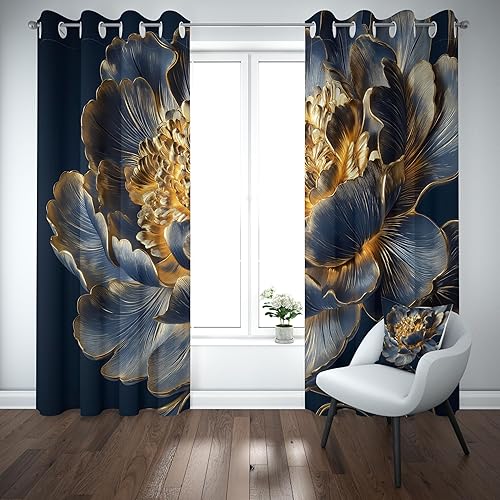Tyafsgvqo Moderne Artistique Fleur Rideau Oeillets Occultant, Rideau Pivoine Or Luxe Esthétique, Isolant Thermique Anti Froid, Rideaux Opaque, pour Chambre, Fenêtre de Salon, Lot de 2 280x240 cm - Nail Gallerys