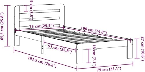 vidaXL Cadre de Lit Double Sans Matelas 120x200 cm en Bois de Pin Massif - Meuble de Chambre à Coucher, Sommier à Panneaux - Nail Gallerys