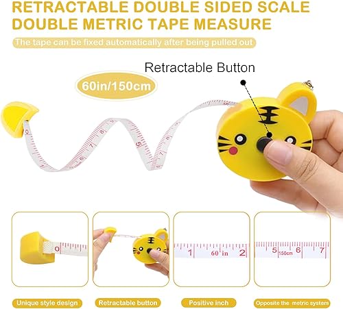 Mrltau 3 Set Ruban à Mesurer Rétractable Corps, Ruban de Tissu Fournitures de Couture, 150 CM Ruban à Mesurer, Motif Animal Mini Ruban, Ruban pour Enfants, Ruban à Mesurer Corps - Nail Gallerys