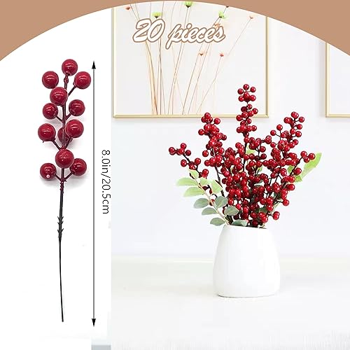 DHER 20pcs Décoration Baies Rouges, Simulation de décoration de Fruits, pour la Maison, décoration de Table, Mariage, décoration de Maison de Noël, fête, Accessoires de décoration de Jardin (B) - Nail Gallerys