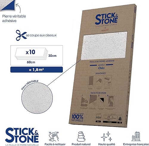 Stick&Stone by StoneLeaf - Feuille de pierre 100% naturelle adhésivée - Modèle OSLO - Paquet de 10 feuilles 30x60 cm - Nail Gallerys