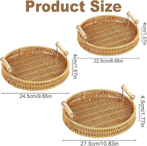 Duscdesp Lot de 3 plateaux de service en rotin avec poignées, plateau décoratif tissé à la main, plateau rond en osier pour table basse pour fruits, collation, thé (3 plateaux rondes) - Nail Gallerys
