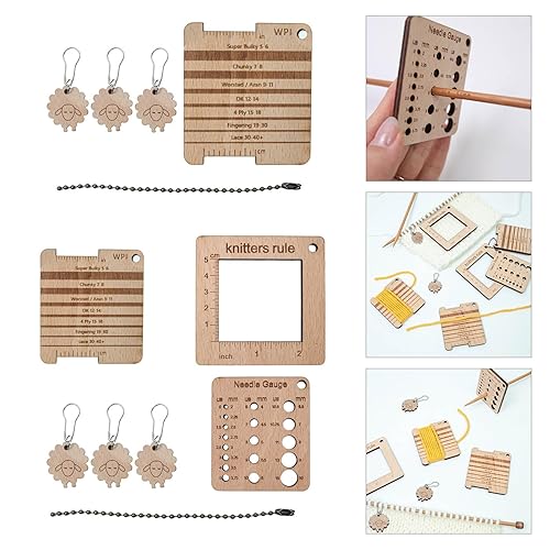 Kit de règles à tricoter en bois pour des mesures précises - Aiguille à tricoter en bois - Appareil de mesure du fil à tricoter - Accessoire de tricot - Nail Gallerys