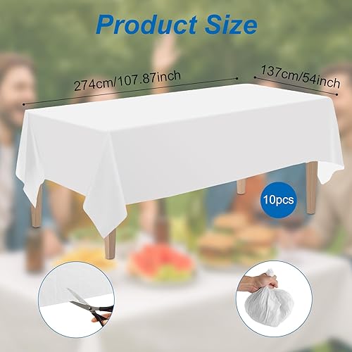 Druuzyl Lot de 10 Nappes Jetables 137 x 274 CM Nappe Imperméable, Nappe d'anniversaire en Plastique Jetable, Nappe Blanche pour Fêtes Mariages Pique-niques Anniversaires - Nail Gallerys