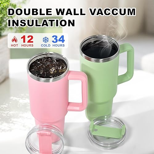 FECBK Mug Isotherme avec Paille et Poignée 1.2L, Tasse Isotherme 100% Anti-fuite, 34 Heures Froid, 12 Heures Chaud, Gobelet en Acier Inoxydable, Lavable au Lave-Vaisselle, Gris - Nail Gallerys