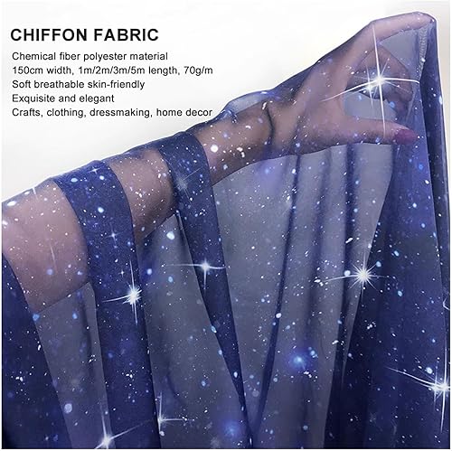 SSWZHANG Tissu Mousseline de Soie Tencel Imprimé Ciel étoilé 150cm de Large pour Jupe Chemises Vêtements Fait Main(Size:1.5x5m,Color:Bleu) - Nail Gallerys