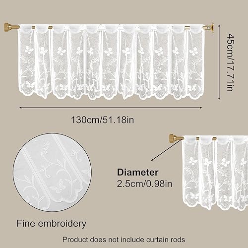 Rideaux Brise-Bise Court 130 X 45cm, Voilage Cuisine avec Œillets, Rideau Fleur Transparent pour Bistrot Fenêtre de Cuisine, Séjour ou Chambre - Nail Gallerys