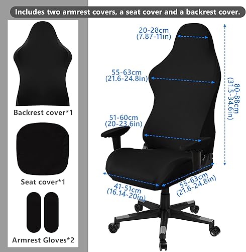 JSMTKJ Housses de Chaise de Gaming, Elastiques Lavable Housse de Chaise de Jeu, pour Chaise de Jeu d'ordinateur, de Course (Noir 4 Pièces) - Nail Gallerys