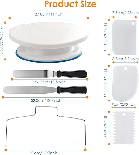 GRANDMA SHARK 11 Pouces Plateau Tournant de Gâteau avec 24 Buses de Tuyauterie, 2 Clous à Fleurs, Un Coupe-Gâteau et Divers Kits de décoration de gâteaux - Nail Gallerys