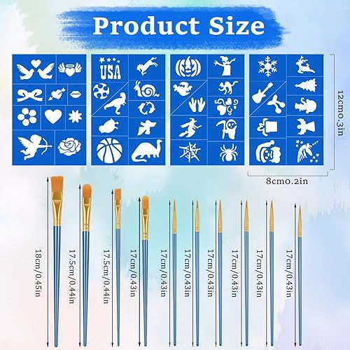 Alaoo 10 PCS pinceaux de Peinture en Nylon,BrosseAcrylique,Pinceaux peinture pour le Visage,Contient 4 Violet Pochoirs,pour Peinture à l'huile, Aquarelle et Gouache,pour Enfants et Adultes - Nail Gallerys