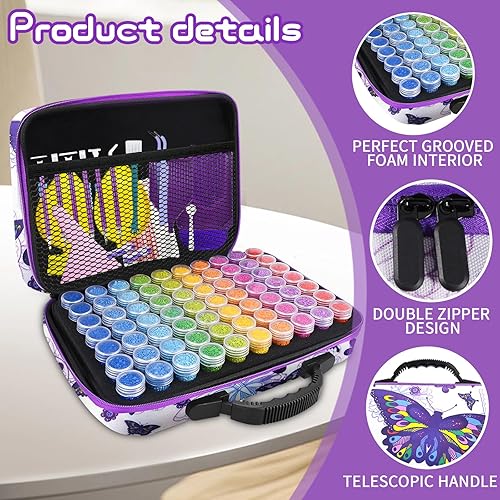 LOVICVKEM Diamond Painting Boite, 70 Emplacements Malette de Rangement Peinture Diamants avec Entonnoir, Broderie Diamant Accessoires (B) - Nail Gallerys