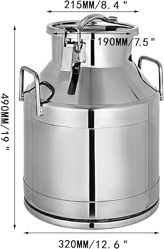 VEVOR Bidon à Lait INOX 20L Seau à Lait en Acier Inoxydable Épaisseur 1 mm Bidon Huile avec Couvercle Hermétique Récipient Pot à Lait Marmite 2 Boucles de Verrouillage Poignées Portables 190x320 mm - Nail Gallerys